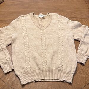 Vintage St. Croix Knits Camel Hair Merino Lambs Wool V-Neck Cable Sweater XL EUC